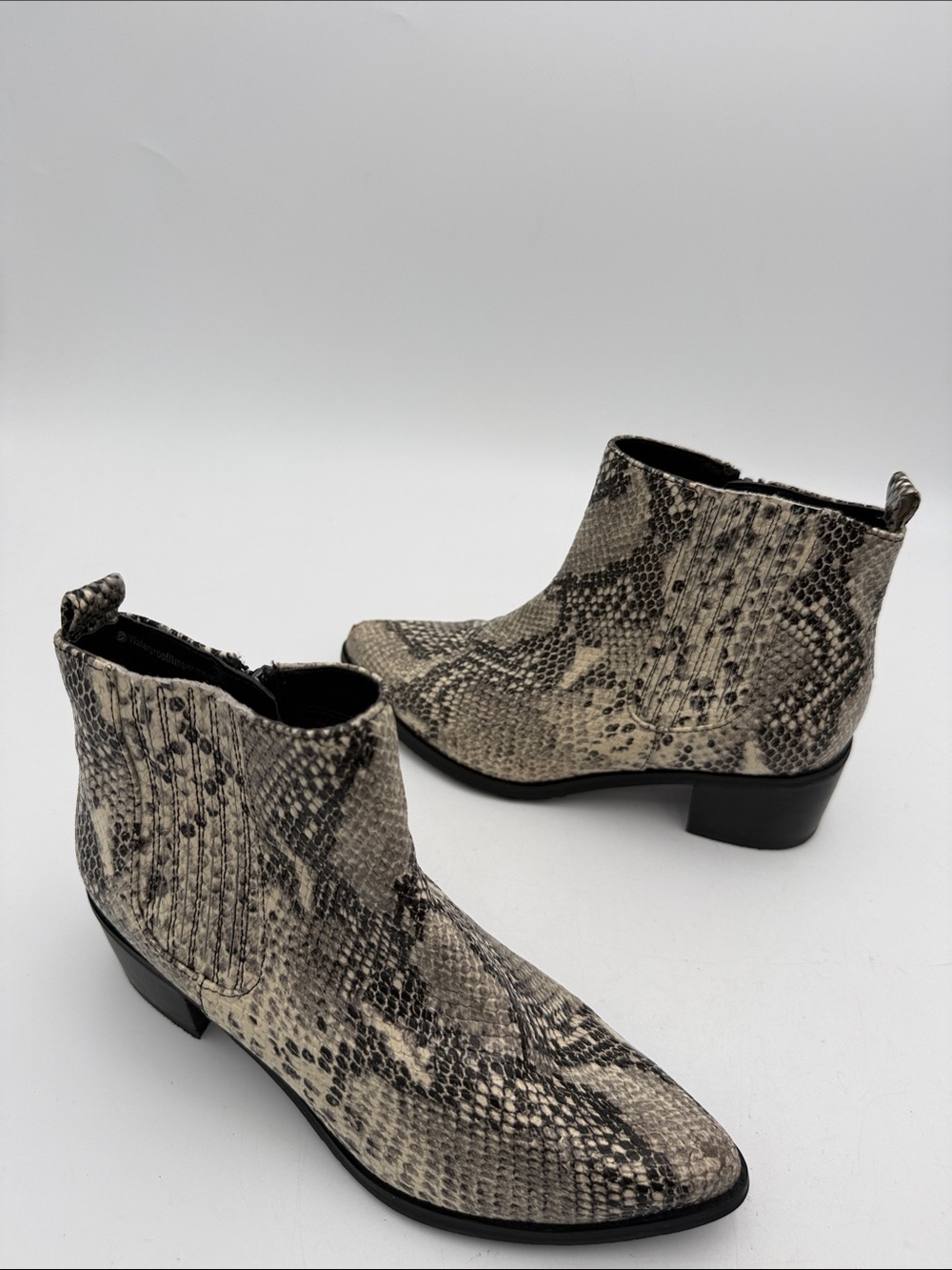 Blondo Snake-Print Ankle Booties women 7.5 waterproof Taupe Black festival Y2K